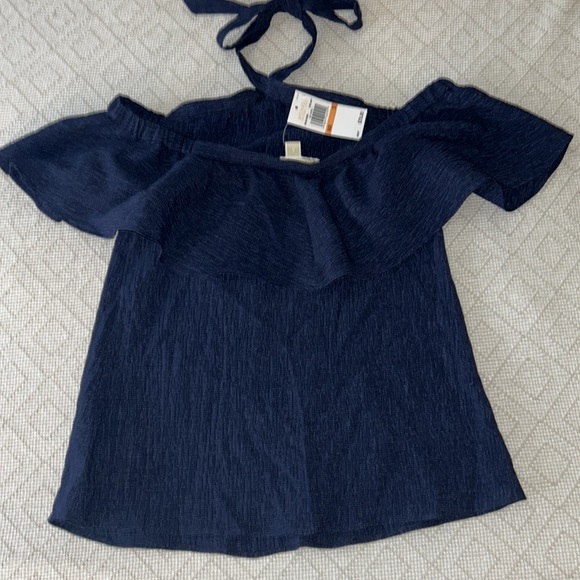 NWT Michael Kors Off the Shoulder Neck Tie Shirt - Picture 2 of 5